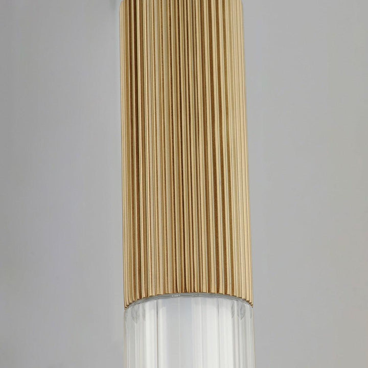 LED Gold Frame with Clear Cylindrical Ribbed Glass Shade Single Pendant - LV LIGHTING