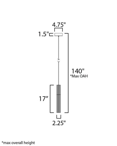 LED Gold Frame with Clear Cylindrical Ribbed Glass Shade Single Pendant - LV LIGHTING