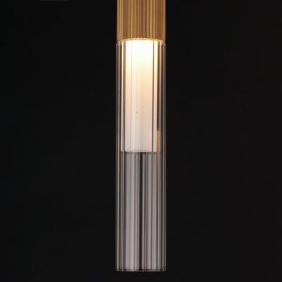 LED Gold Frame with Clear Cylindrical Ribbed Glass Shade Single Pendant - LV LIGHTING