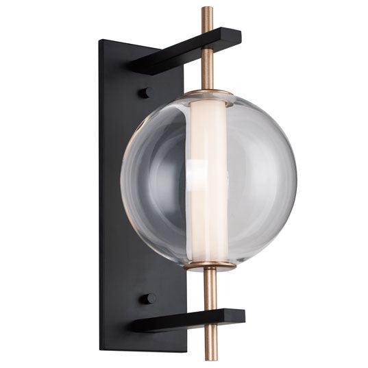 LED Black and Gold Frame with Clear Glass Orb and Acrylic Cylindrical Diffuser Wall Sconce - LV LIGHTING