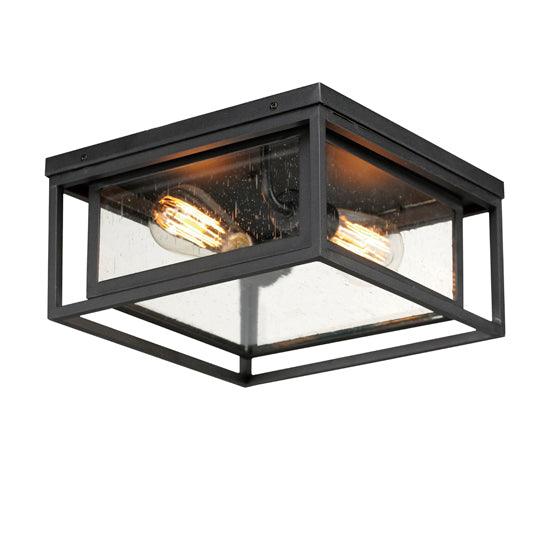 Black Aluminum Frame In Frame with Clear Seedy Glass Shade Outdoor Flush Mount - LV LIGHTING