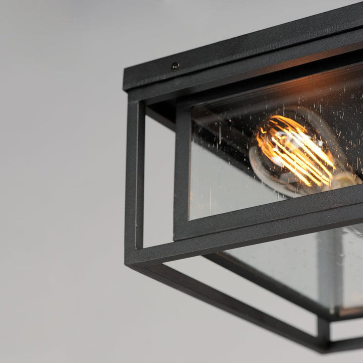 Black Aluminum Frame In Frame with Clear Seedy Glass Shade Outdoor Flush Mount - LV LIGHTING