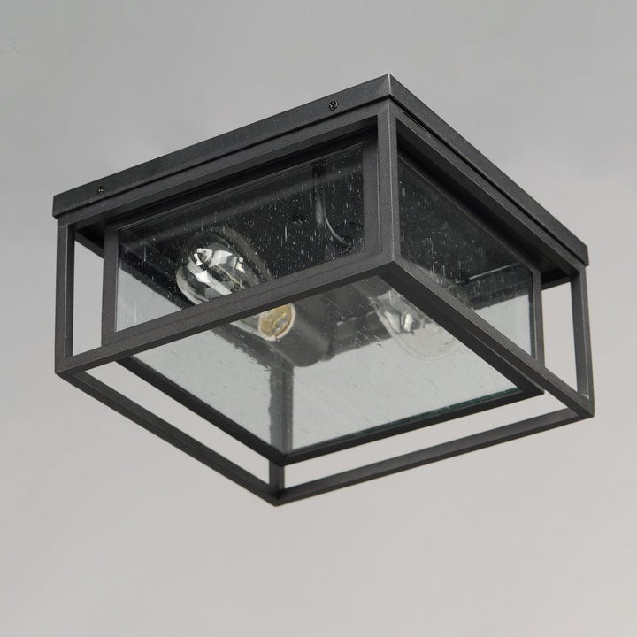 Black Aluminum Frame In Frame with Clear Seedy Glass Shade Outdoor Flush Mount - LV LIGHTING