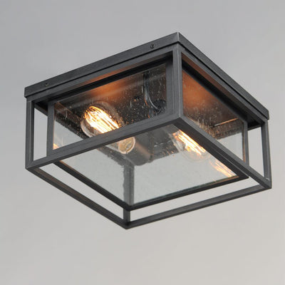 Black Aluminum Frame In Frame with Clear Seedy Glass Shade Outdoor Flush Mount - LV LIGHTING