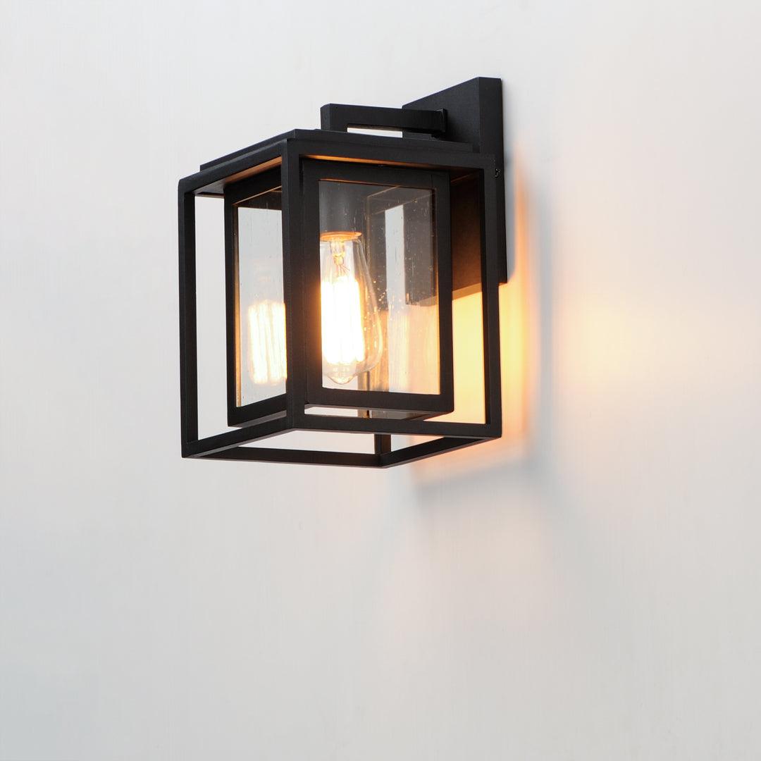 Black Aluminum Frame In Frame with Clear Seedy Glass Shade Outdoor Wall Sconce - LV LIGHTING