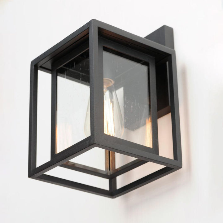 Black Aluminum Frame In Frame with Clear Seedy Glass Shade Outdoor Wall Sconce - LV LIGHTING