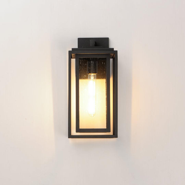 Black Aluminum Frame In Frame with Clear Seedy Glass Shade Outdoor Wall Sconce - LV LIGHTING