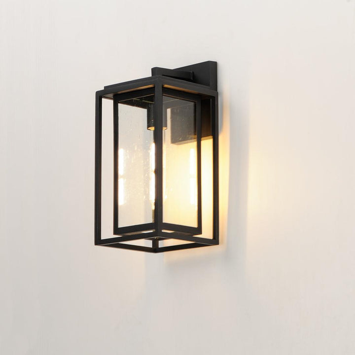 Black Aluminum Frame In Frame with Clear Seedy Glass Shade Outdoor Wall Sconce - LV LIGHTING