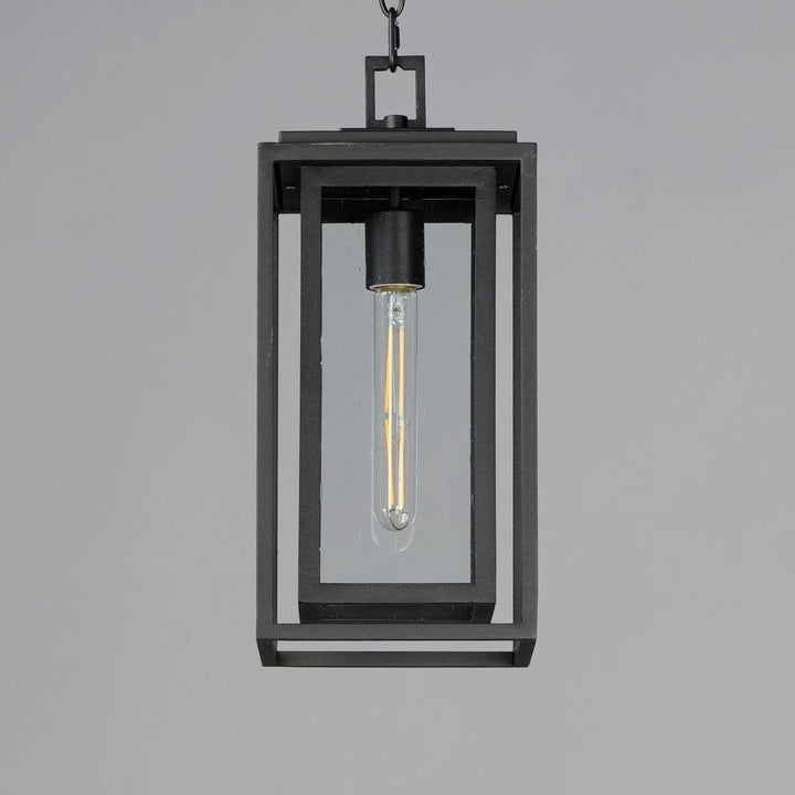 Black Aluminum Frame in Frame with Clear Seedy Glass Shade Outdoor Pendant - LV LIGHTING