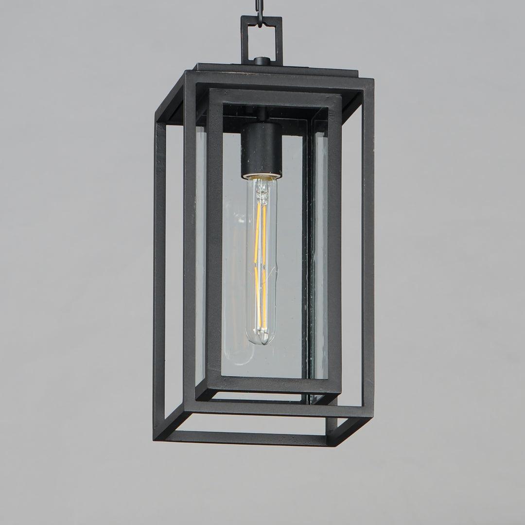 Black Aluminum Frame in Frame with Clear Seedy Glass Shade Outdoor Pendant - LV LIGHTING