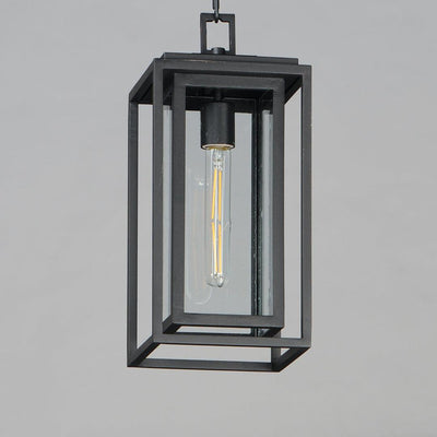 Black Aluminum Frame in Frame with Clear Seedy Glass Shade Outdoor Pendant - LV LIGHTING