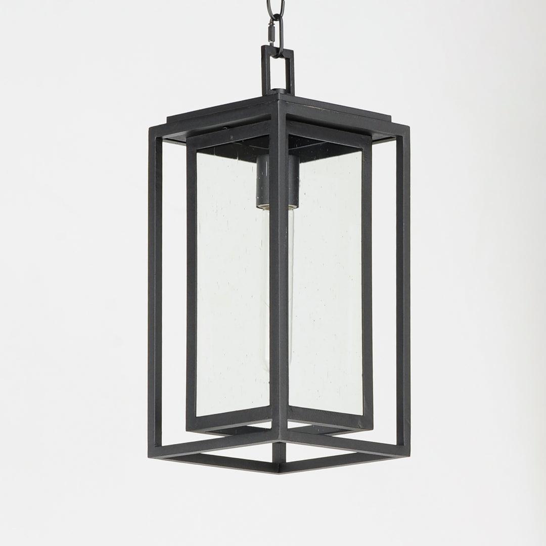 Black Aluminum Frame in Frame with Clear Seedy Glass Shade Outdoor Pendant - LV LIGHTING