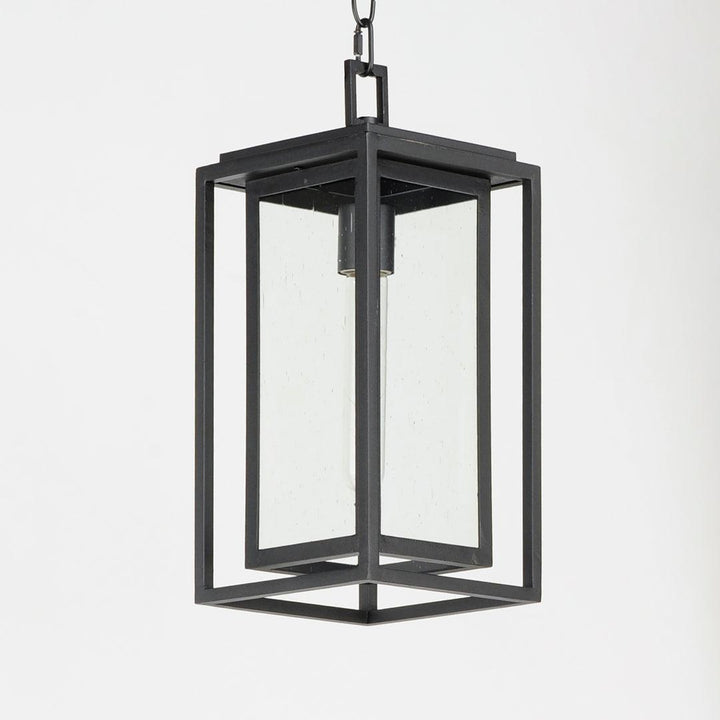 Black Aluminum Frame in Frame with Clear Seedy Glass Shade Outdoor Pendant - LV LIGHTING