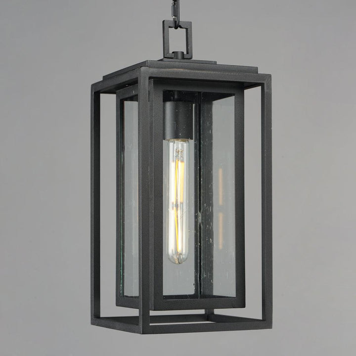 Black Aluminum Frame in Frame with Clear Seedy Glass Shade Outdoor Pendant - LV LIGHTING