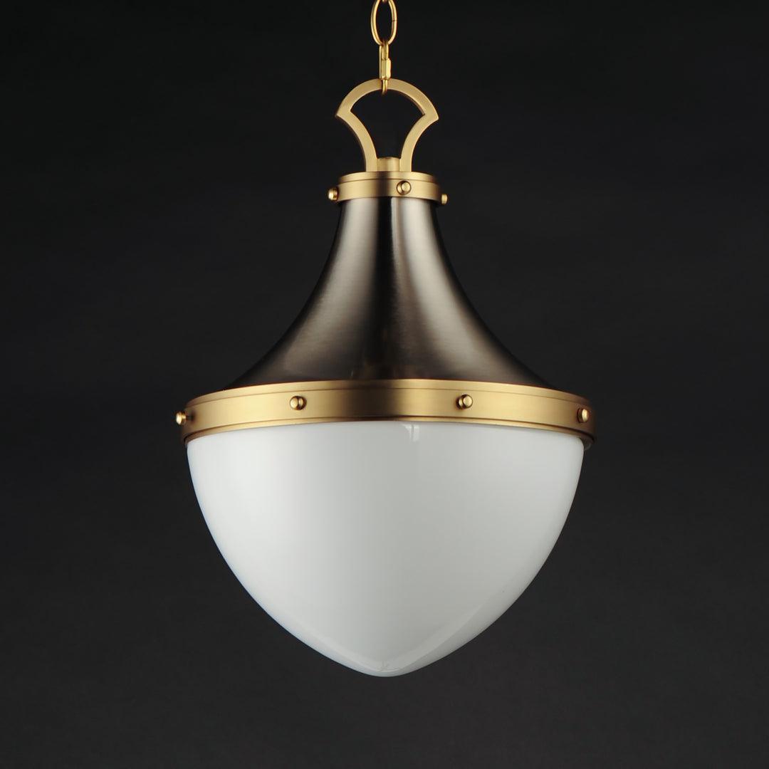 Satin Nickel with Stain Brass Frame with Satin White Glass Diffuser Pendant - LV LIGHTING