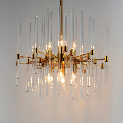 Steel Frame with Clear Glass Rod Chandelier