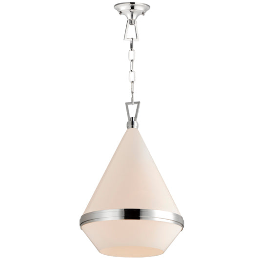 Steel Frame with Satin White Conical Glass Shade Pendant