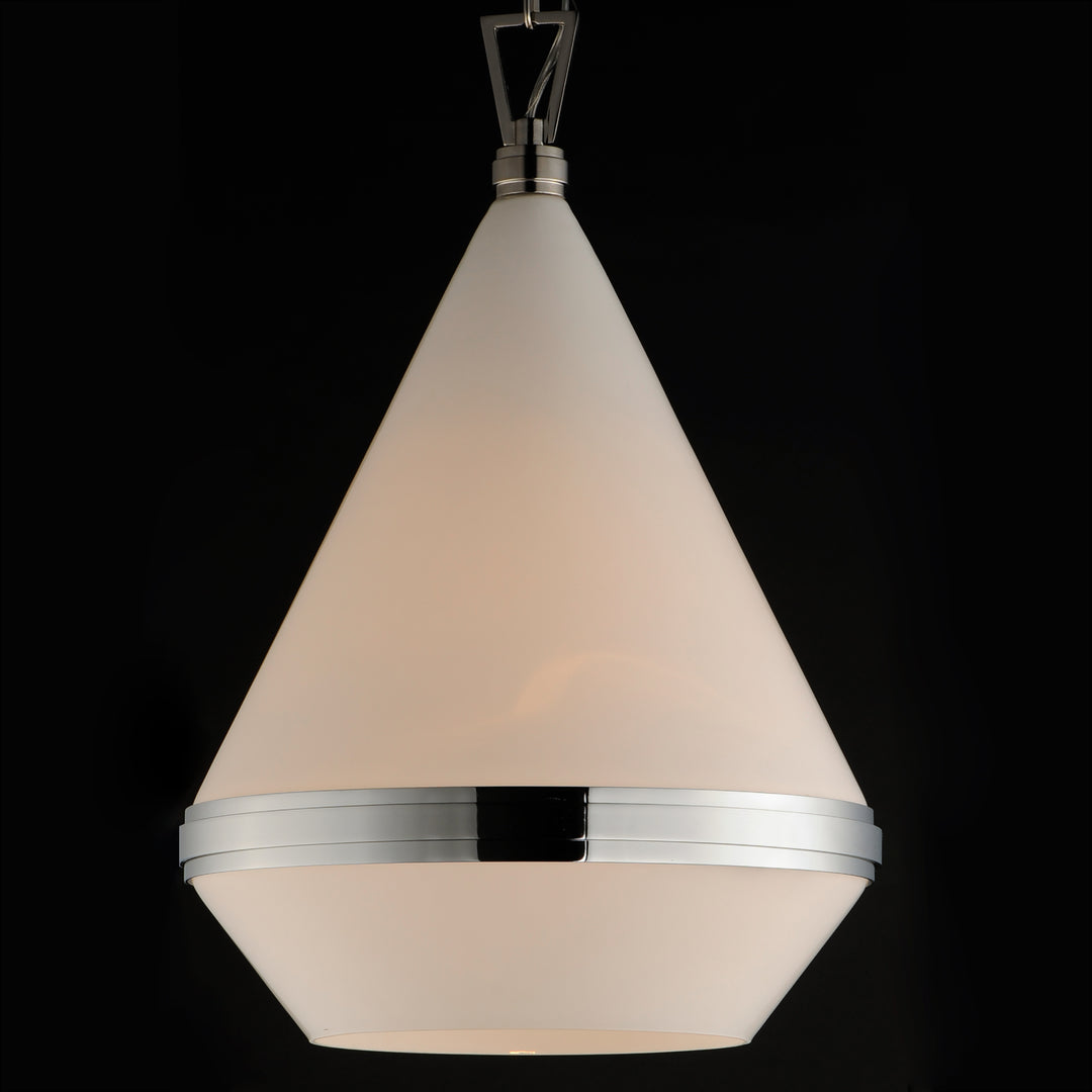 Steel Frame with Satin White Conical Glass Shade Pendant