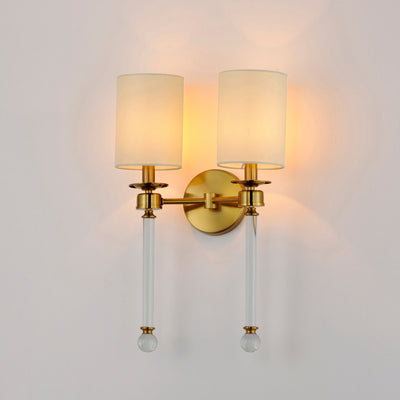 Steel with Glass Rod and Fabric Shade 2 Light Wall Sconce