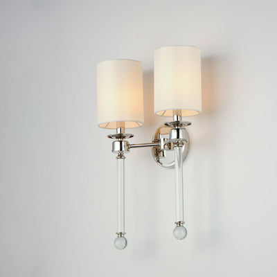 Steel with Glass Rod and Fabric Shade 2 Light Wall Sconce