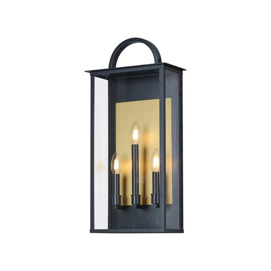 Black and Brass Frame with Clear Glass Shade Outdoor Wall Sconce - LV LIGHTING