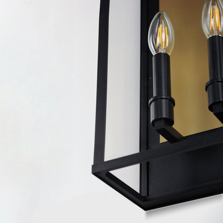 Black and Brass Frame with Clear Glass Shade Outdoor Wall Sconce - LV LIGHTING