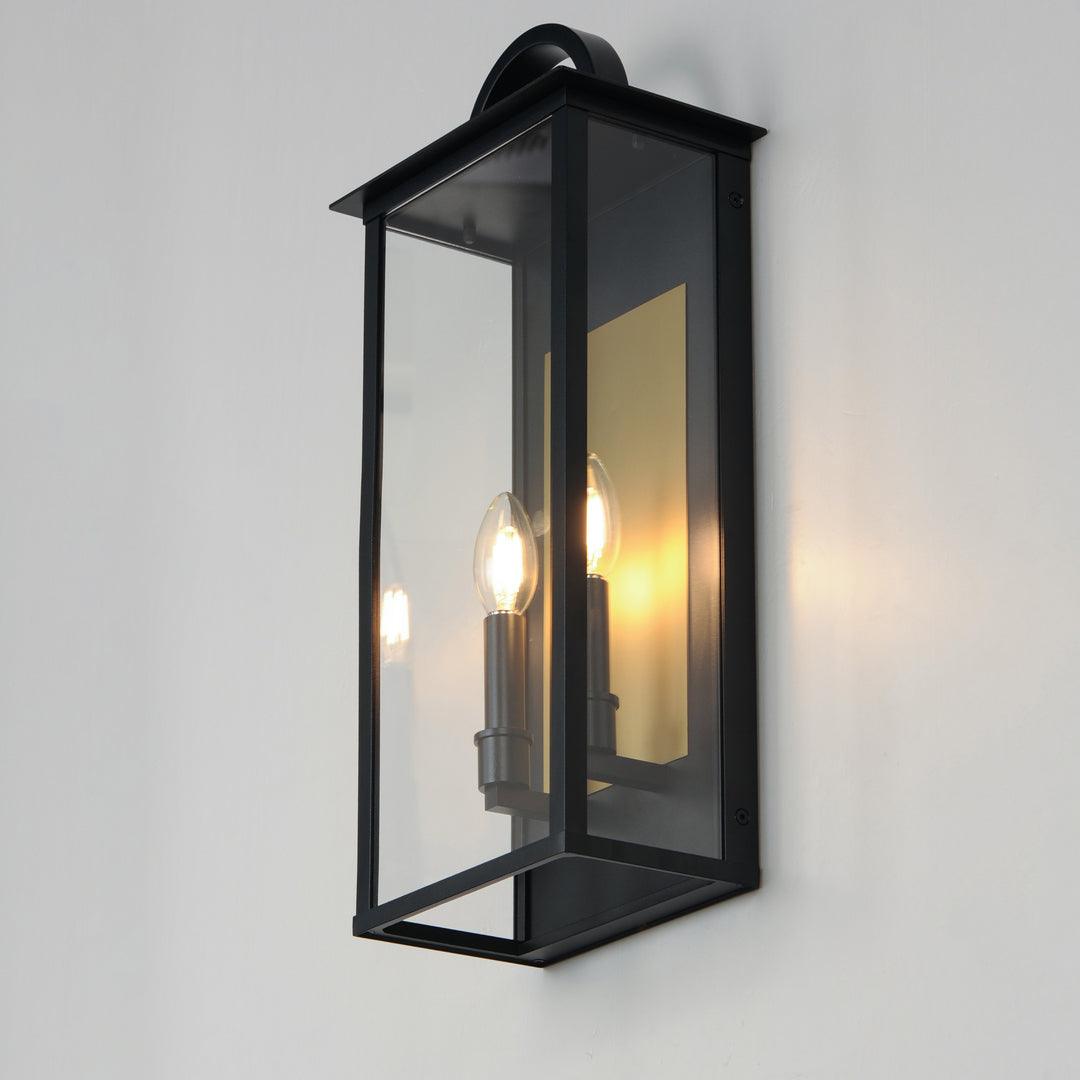 Black and Brass Frame with Clear Glass Shade Outdoor Wall Sconce - LV LIGHTING