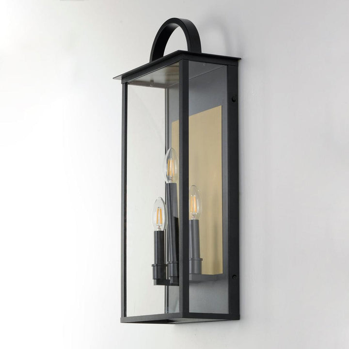 Black and Brass Frame with Clear Glass Shade Outdoor Wall Sconce - LV LIGHTING