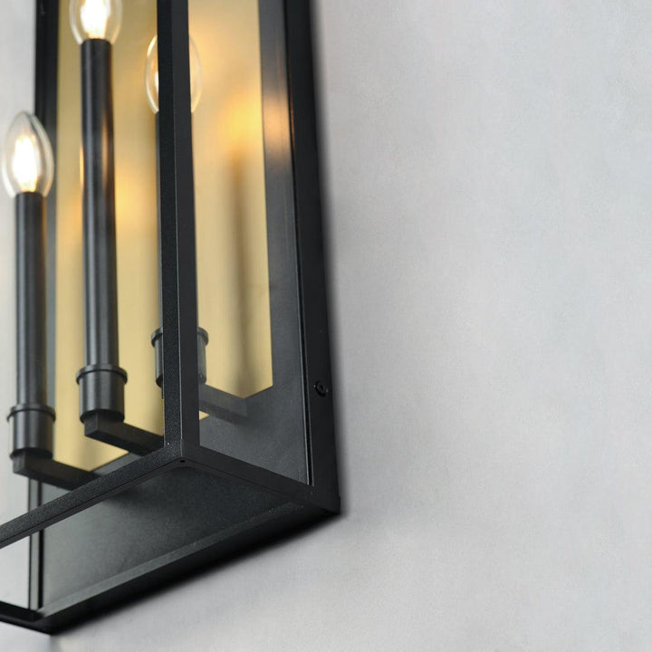 Black and Brass Frame with Clear Glass Shade Outdoor Wall Sconce - LV LIGHTING