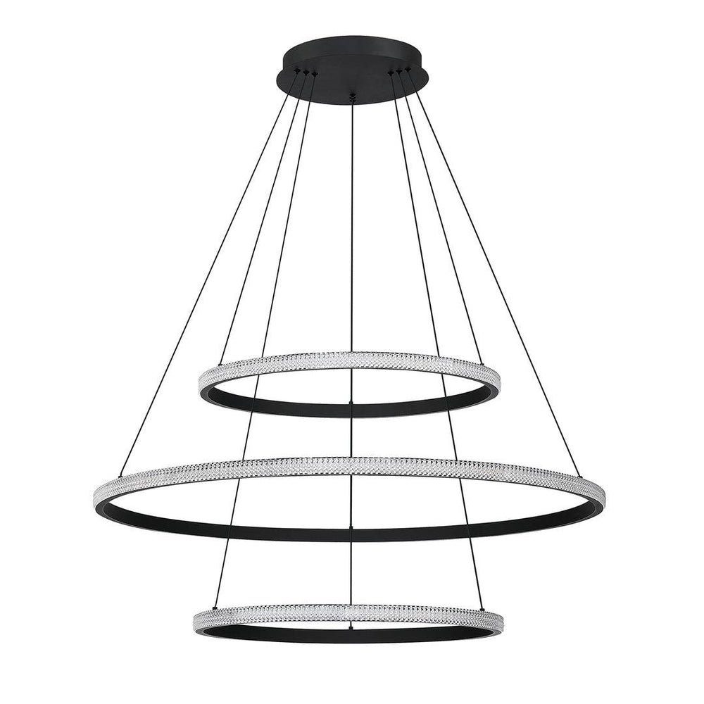 LED Black Frame with Crystaline Acrylic Diffuser 3 Ring Chandelier - LV LIGHTING