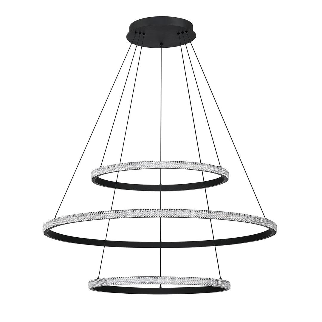 LED Black Frame with Crystaline Acrylic Diffuser 3 Ring Chandelier - LV LIGHTING