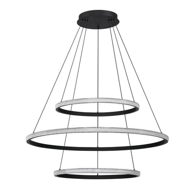 LED Black Frame with Crystaline Acrylic Diffuser 3 Ring Chandelier - LV LIGHTING