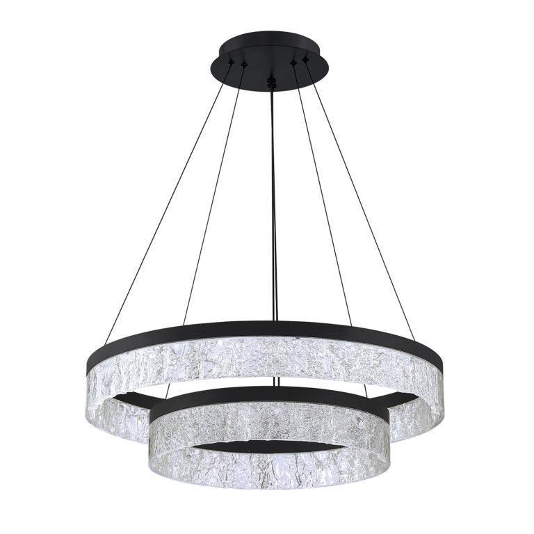 LED Black Frame with ICE Acrylic Diffuser 2 Ring Chandelier - LV LIGHTING