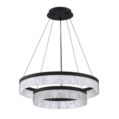 LED Black Frame with ICE Acrylic Diffuser 2 Ring Chandelier - LV LIGHTING