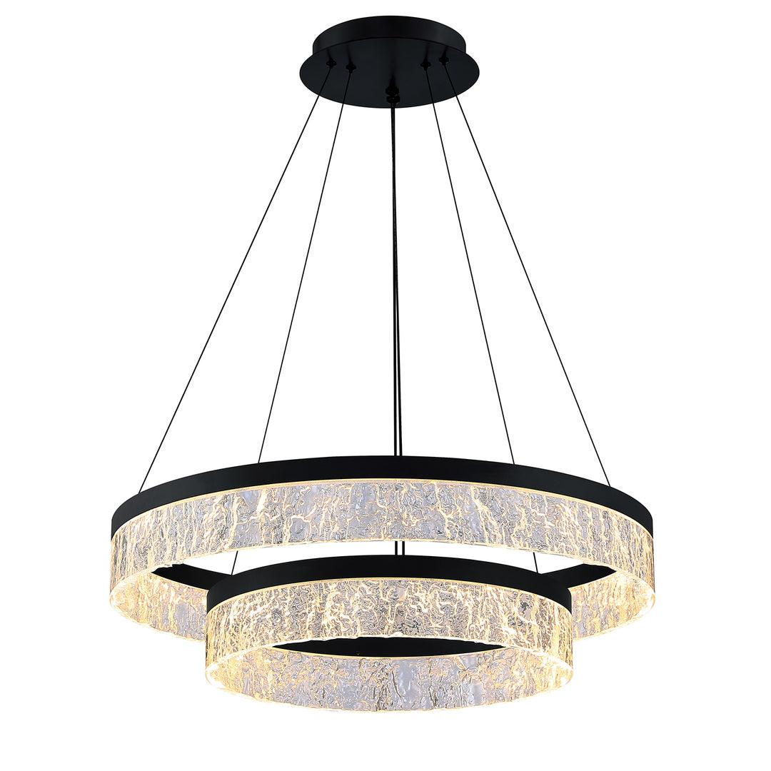 LED Black Frame with ICE Acrylic Diffuser 2 Ring Chandelier - LV LIGHTING