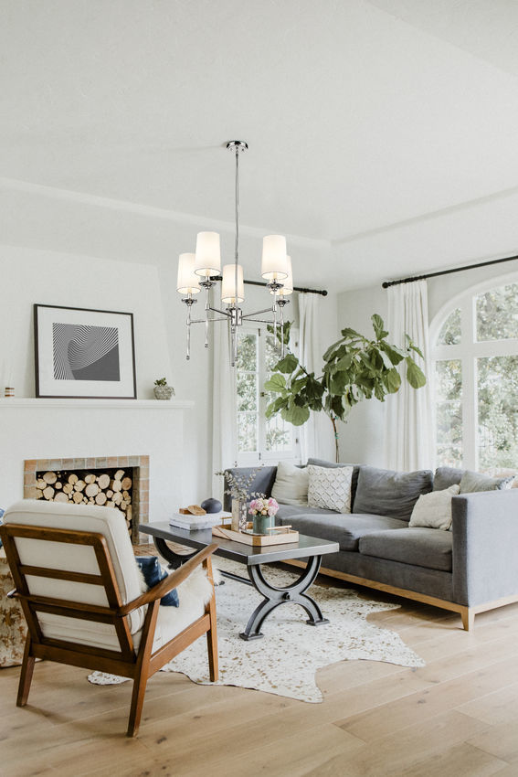 Steel Frame with Off White Fabric Shade Chandelier