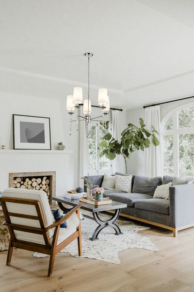 Steel Frame with Off White Fabric Shade Chandelier