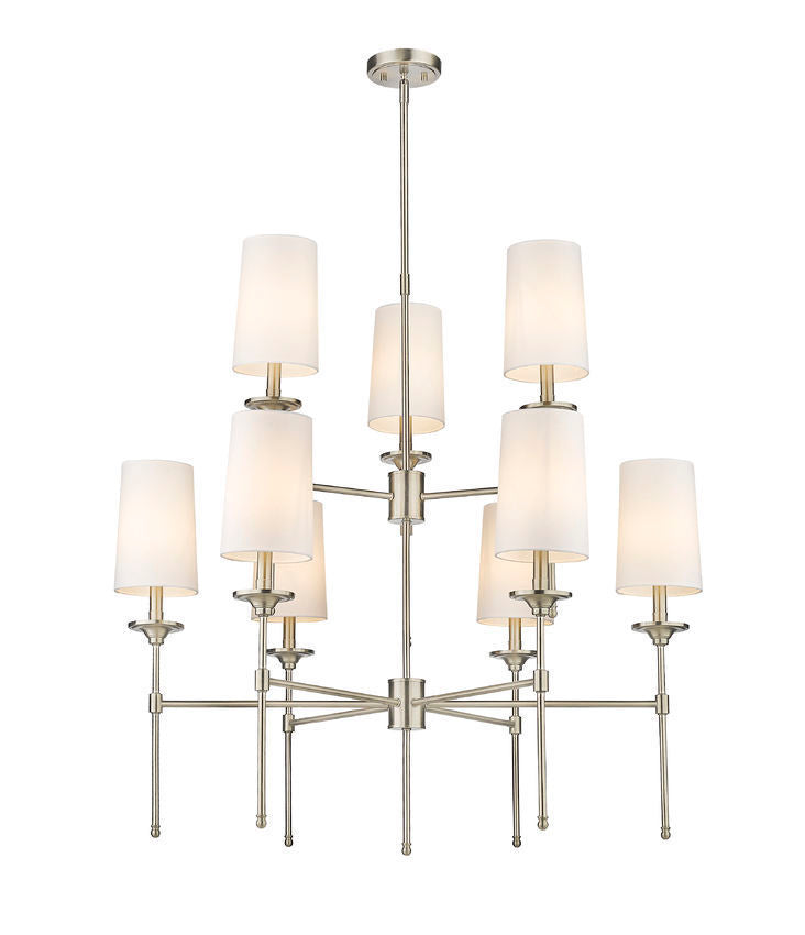 Steel Frame with Off White Fabric Shade 2 Tier Chandelier