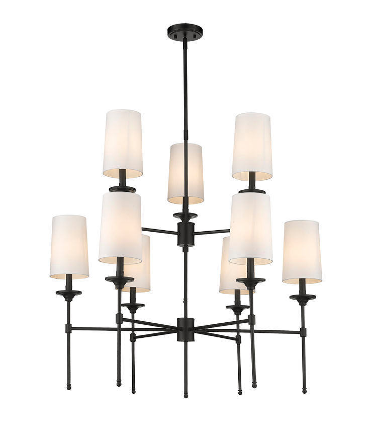 Steel Frame with Off White Fabric Shade 2 Tier Chandelier