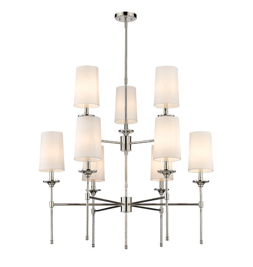 Steel Frame with Off White Fabric Shade 2 Tier Chandelier