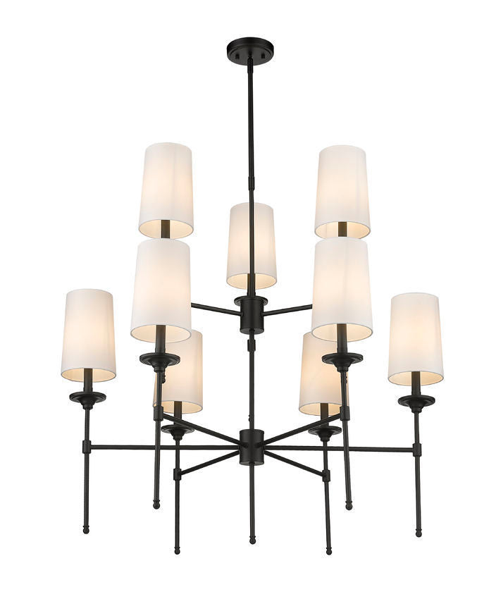 Steel Frame with Off White Fabric Shade 2 Tier Chandelier