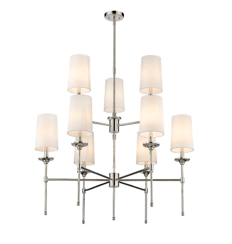 Steel Frame with Off White Fabric Shade 2 Tier Chandelier