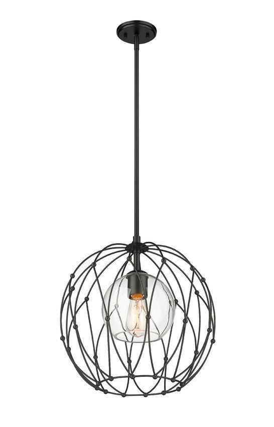 Matte Black Caged with Clear Glass Shade Pendant - LV LIGHTING