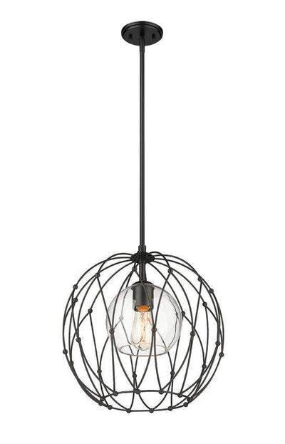 Matte Black Caged with Clear Glass Shade Pendant - LV LIGHTING