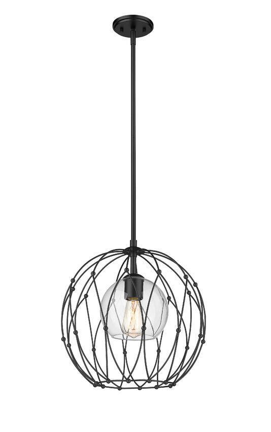 Matte Black Caged with Clear Glass Shade Pendant - LV LIGHTING