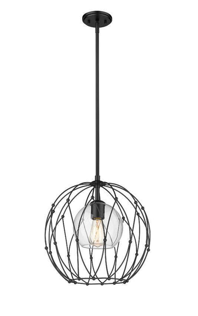 Matte Black Caged with Clear Glass Shade Pendant - LV LIGHTING