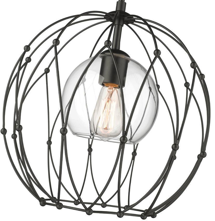 Matte Black Caged with Clear Glass Shade Pendant - LV LIGHTING