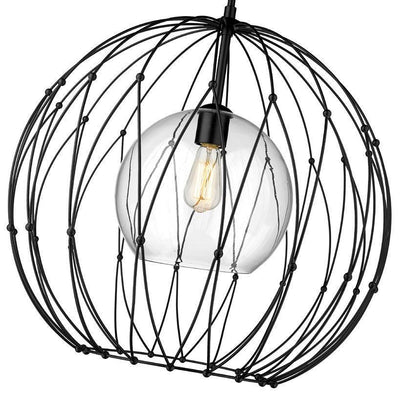 Matte Black Caged with Clear Glass Shade Chandelier - LV LIGHTING