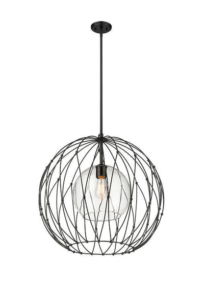 Matte Black Caged with Clear Glass Shade Chandelier - LV LIGHTING