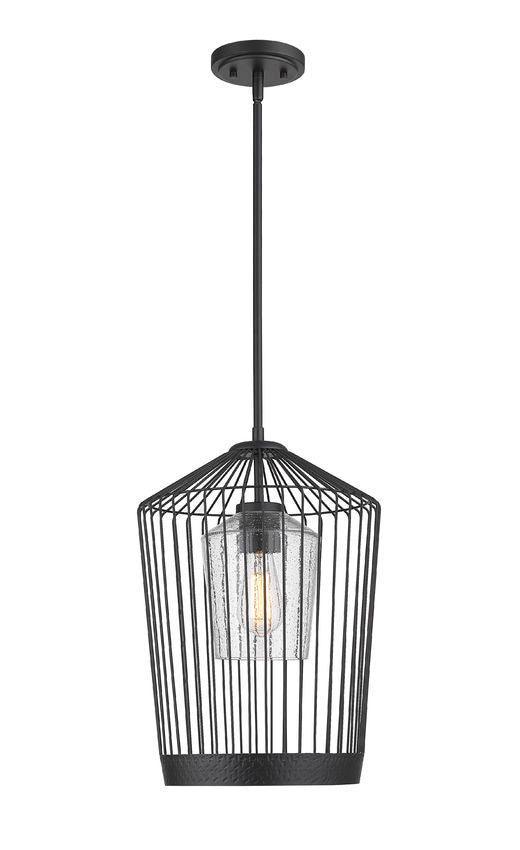 Matte Black Caged with Clear Glass Shade Pendant - LV LIGHTING